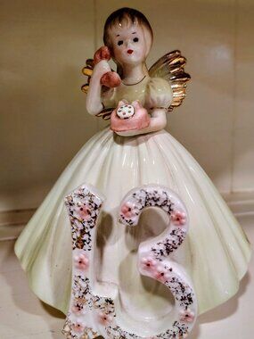Vintage Josef Originals, Angel Girl Birthday Figurine Age 13, Porcelain EUC